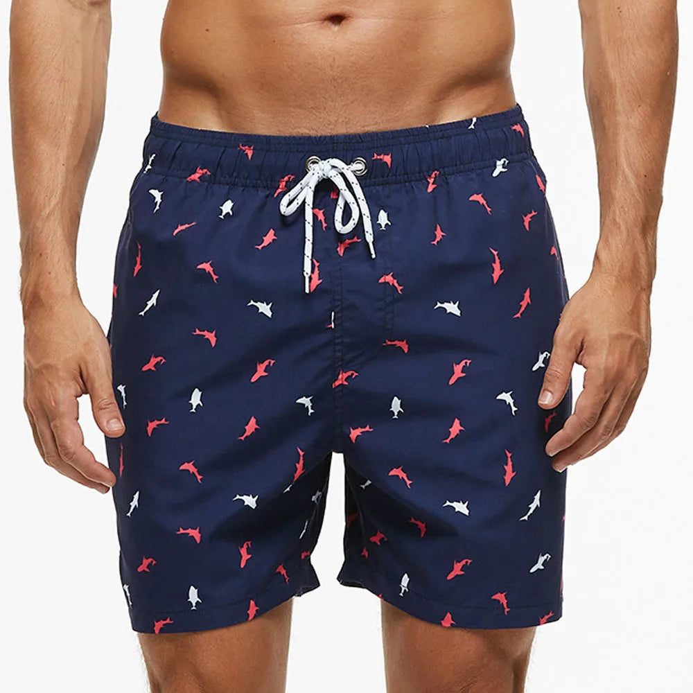 Momount Men Swim Shorts – Kiwi Print Drawstring Quick Dry Mid Length
