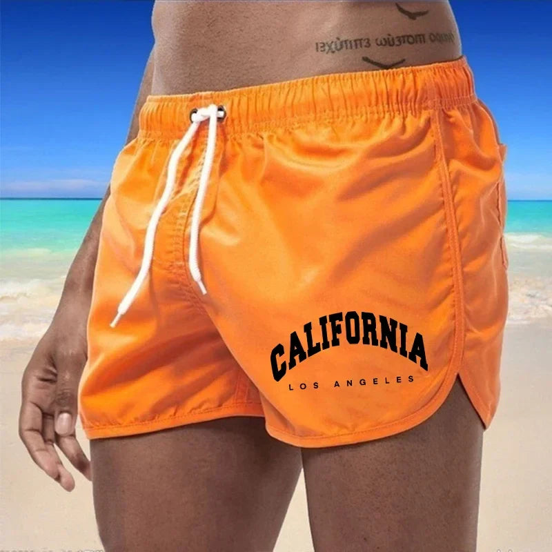 Momount Men Swim Shorts – California Print Drawstring Quick Dry Beach