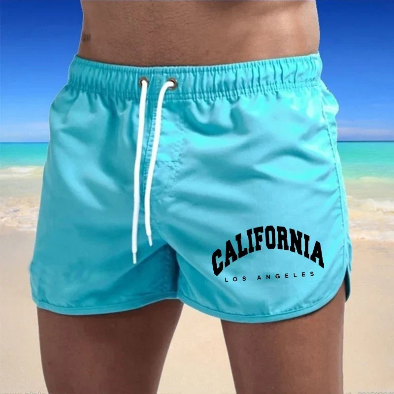 Momount Men Swim Shorts – California Print Drawstring Quick Dry Beach