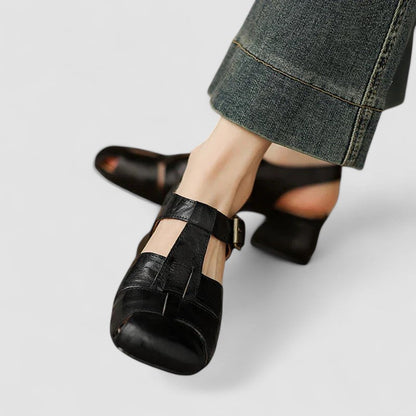 Arabella | Vintage Buckle Leather Block Heel Sandals