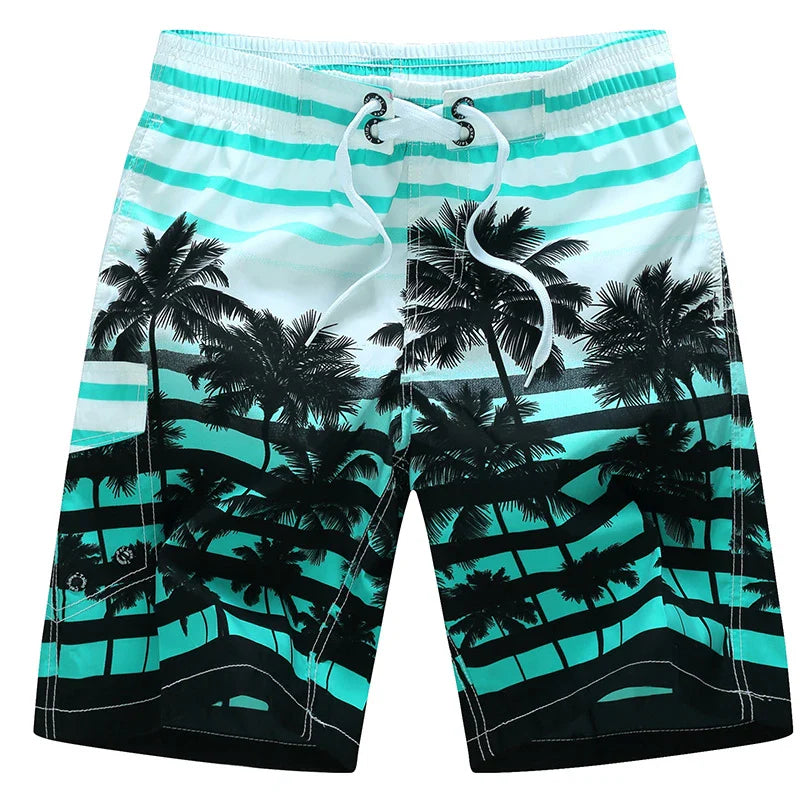 Momount Men Swim Shorts – Geometric Print Drawstring Knee Length Surf