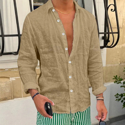 Momount Men Linen Shirt – Long Sleeve Relaxed Fit Summer Casual