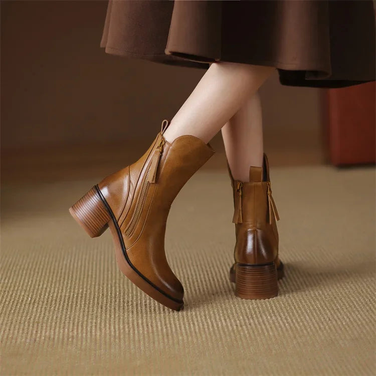 Celeste | Western Leather Block Heel Ankle Boots