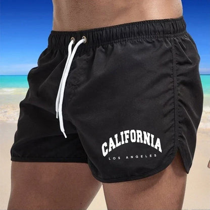 Momount Men Swim Shorts – California Print Drawstring Quick Dry Beach