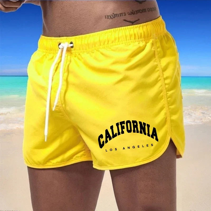 Momount Men Swim Shorts – California Print Drawstring Quick Dry Beach