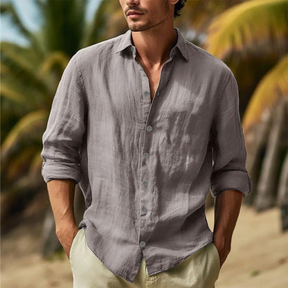 Momount Men Linen Shirt – Long Sleeve Button Up Relaxed Fit Beach