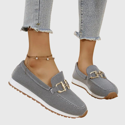 Momount Women Knit Loafers – Mesh Gold Horsebit Platform Slip-On Comfort