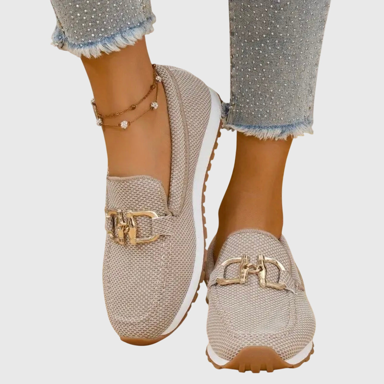 Momount Women Knit Loafers – Mesh Gold Horsebit Platform Slip-On Comfort