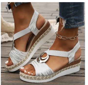 Momount Women Espadrille Wedge Sandals – White Platform O-Ring Slingback