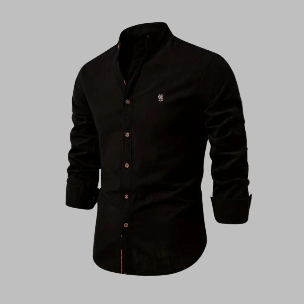 Momount Men Shirt – Long Sleeve Mandarin Collar Button Up Military