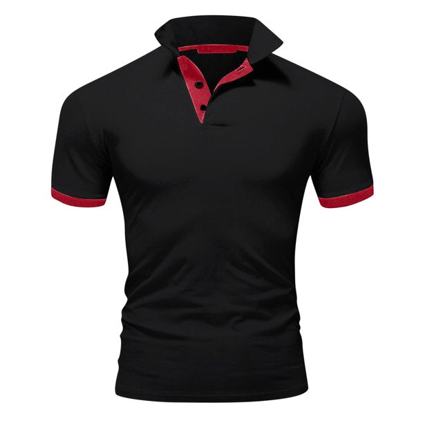 Momount Men Polo Shirt – Stand Collar Contrast Trim Slim Fit