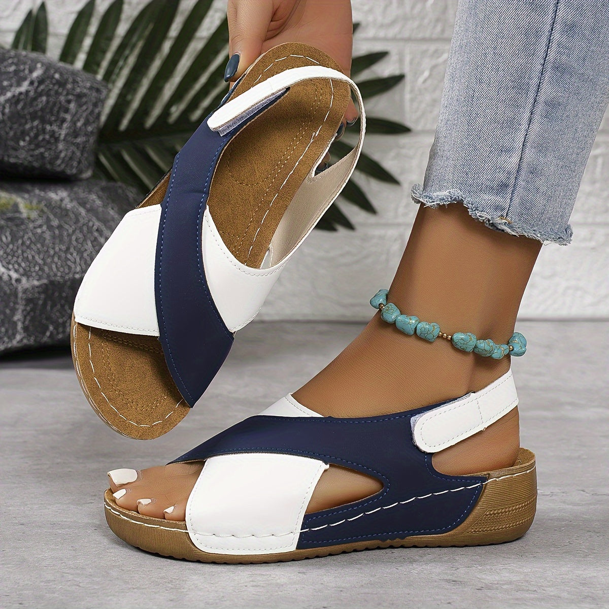 Momount Women Platform Wedge Sandals – Two-Tone Cushioned Slingback