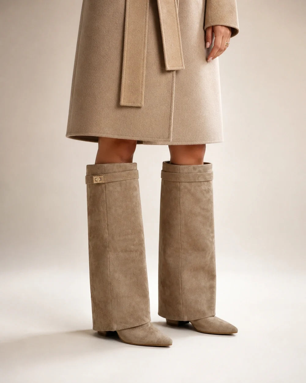 Arabella women's khaki suede knee-high boots – 01 hero webp