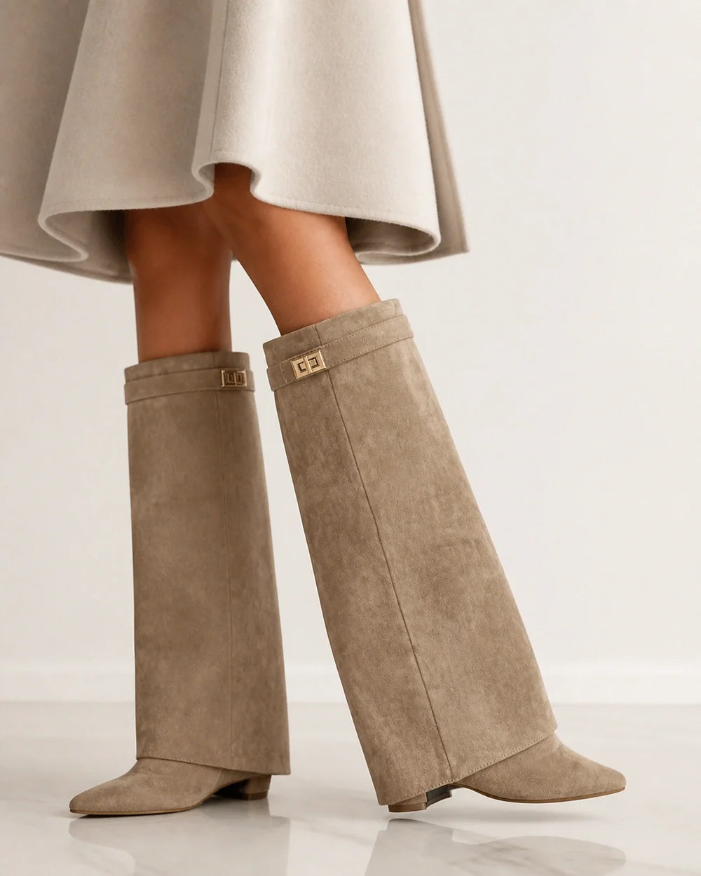 Arabella women's khaki suede knee-high boots – 02 profile webp
