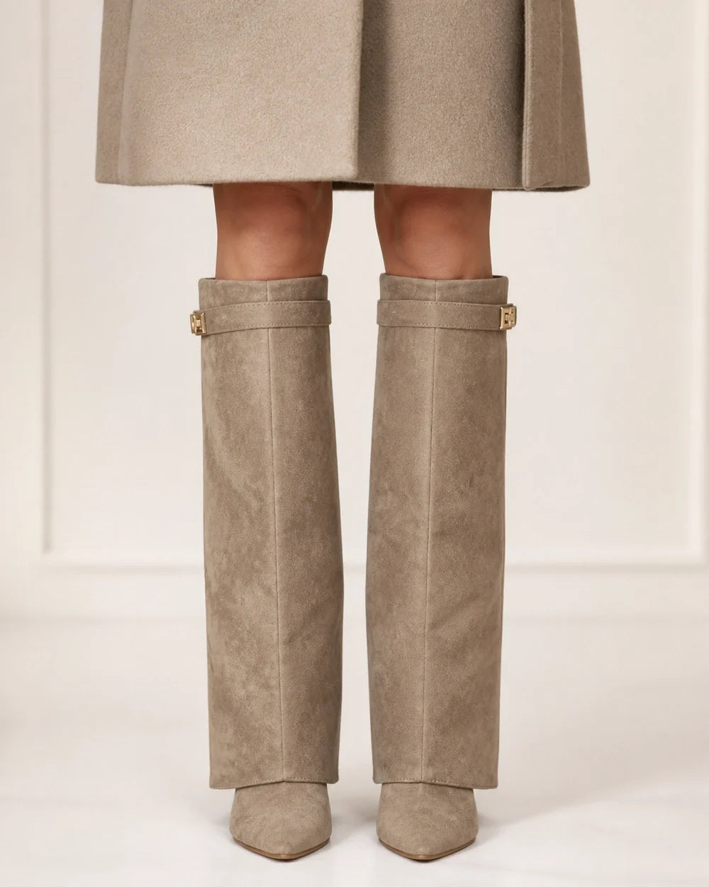 Arabella women's khaki suede knee-high boots – 03 front webp