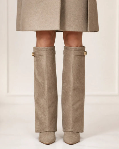 Arabella women's khaki suede knee-high boots – 03 front webp