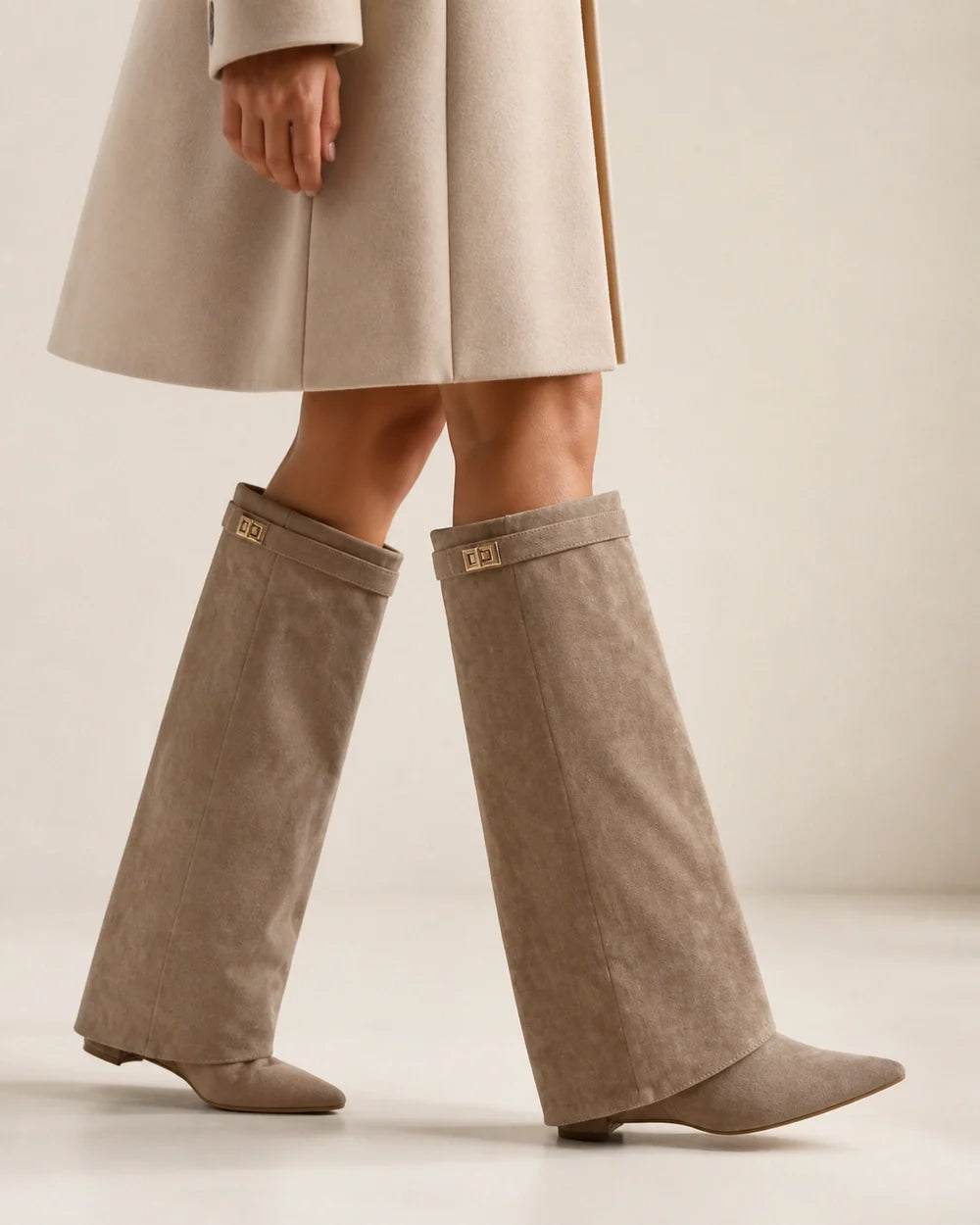 Arabella women's khaki suede knee-high boots – 06 motion webp