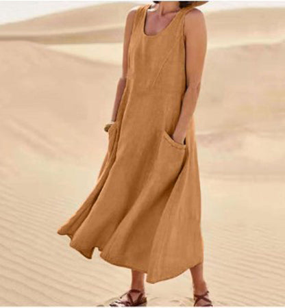 Melisande | Linen Scoop Neck Maxi Dress