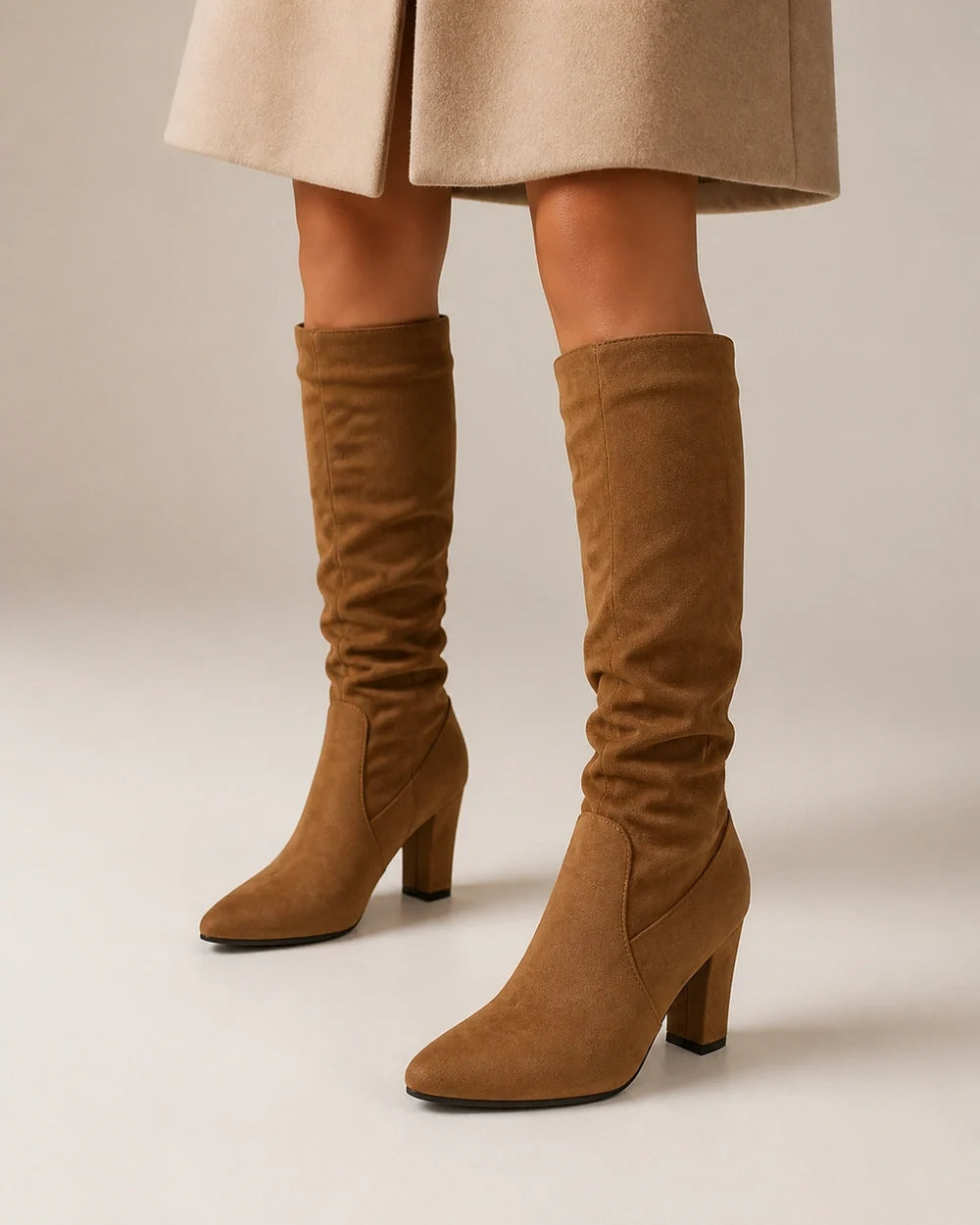 Caroline women's pleated knee-high boots – 01 hero coffee webp