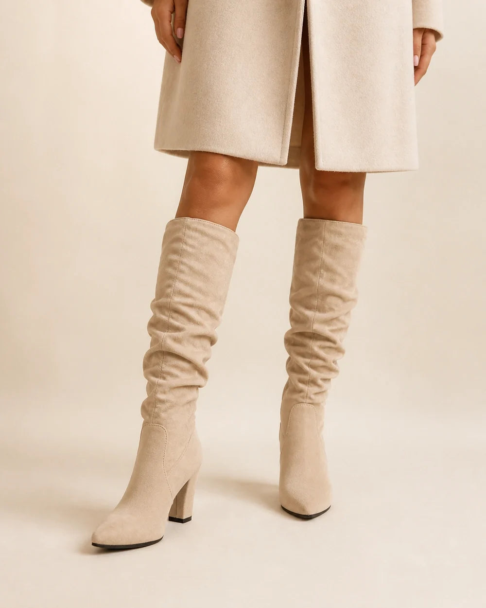 Caroline women's pleated knee-high boots – 10 beige webp