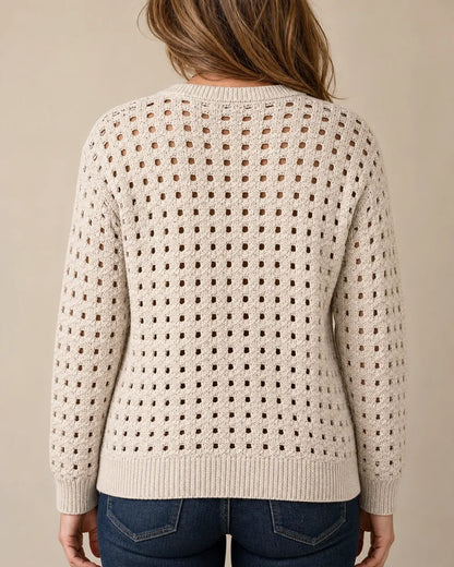 Desiree openwork zip cardigan for women, beige true back view