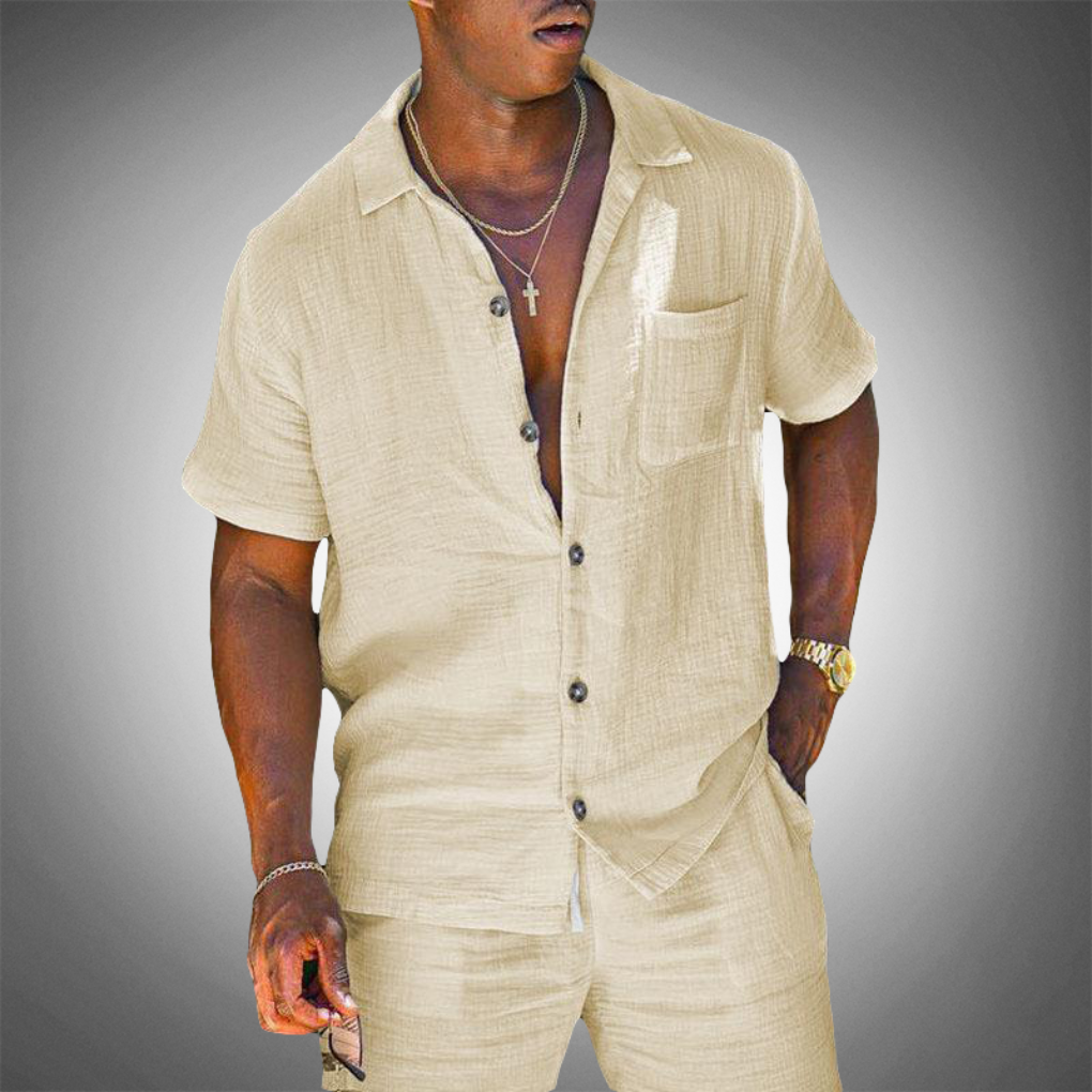 Momount Men Linen Shirt – Short Sleeve Button Up Summer Casual