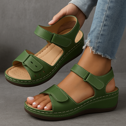 Momount Women Wedge Sandals Comfort Velcro Strap Platform Casual Summer Adjustable Fit Cushioned Sole Support