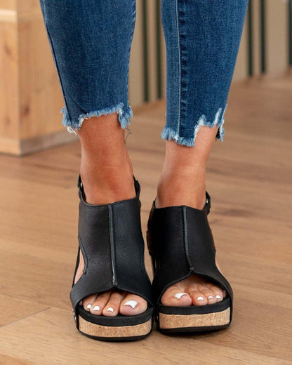 Momount Women Wedge Sandals – Distressed Leather Cork Platform Slingback