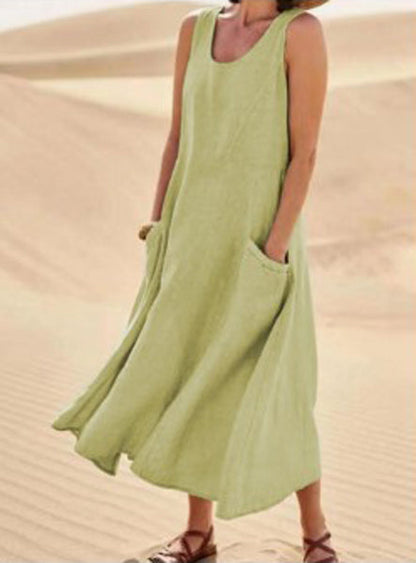 Melisande | Linen Scoop Neck Maxi Dress