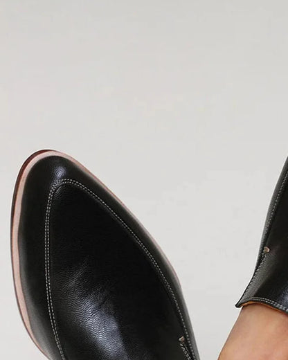 Cordelia | Black Leather Pointed Toe Professional Loafers — loafers-for-women-pointed-toe-slip-on-flats-black-07-detail.webp