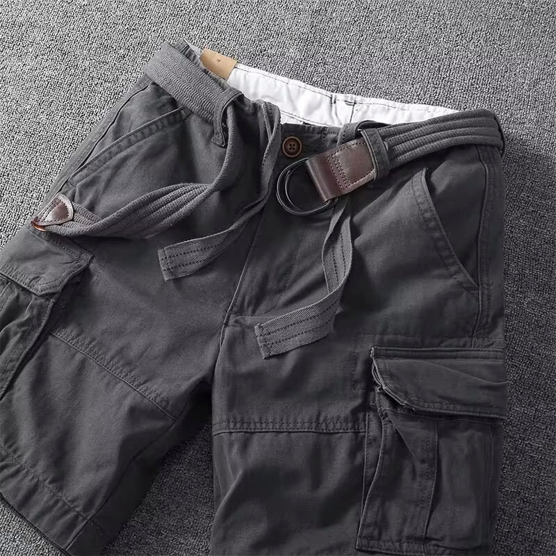 Momount Men Cargo Shorts – Cotton Belted Button Closure Knee Length
