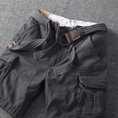 Momount Men Cargo Shorts – Cotton Belted Button Closure Knee Length