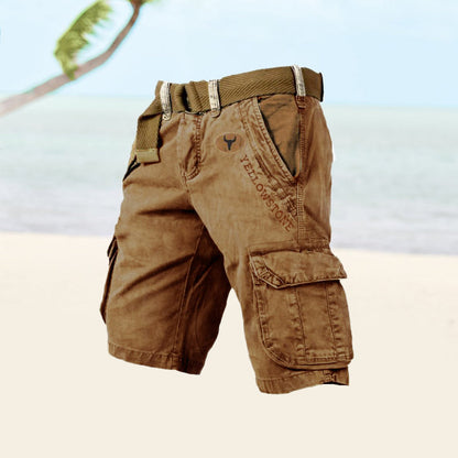 Momount Men Cargo Shorts – Washed Cotton Belted Vintage Distressed Knee Length