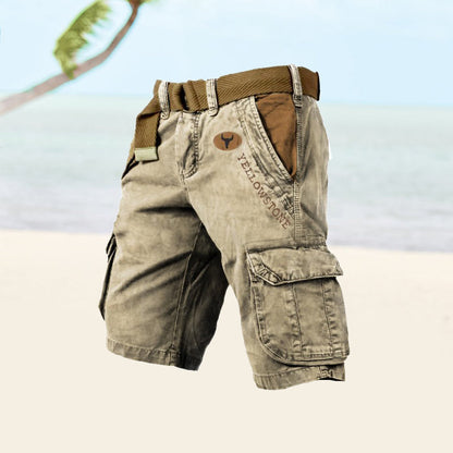Momount Men Cargo Shorts – Washed Cotton Belted Vintage Distressed Knee Length