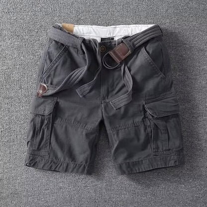 Momount Men Cargo Shorts – Cotton Belted Button Closure Knee Length