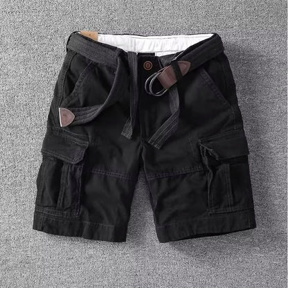Momount Men Cargo Shorts – Cotton Belted Button Closure Knee Length