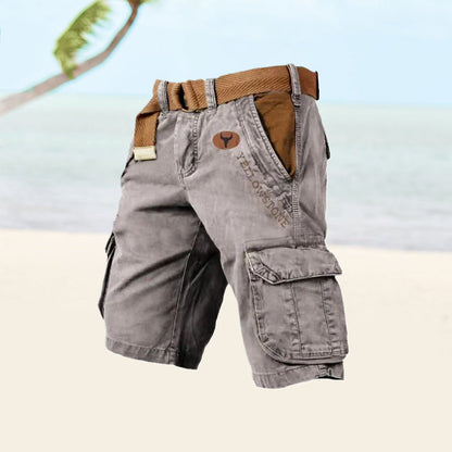 Momount Men Cargo Shorts – Washed Cotton Belted Vintage Distressed Knee Length