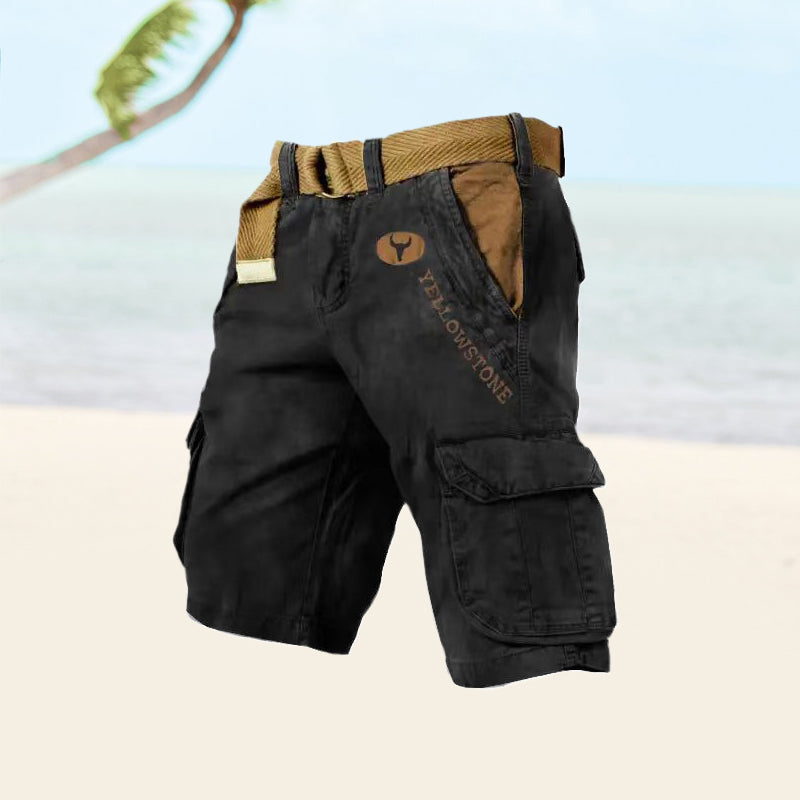 Momount Men Cargo Shorts – Washed Cotton Belted Vintage Distressed Knee Length
