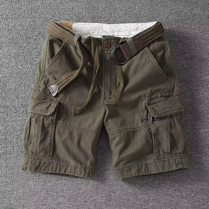 Momount Men Cargo Shorts – Cotton Belted Button Closure Knee Length