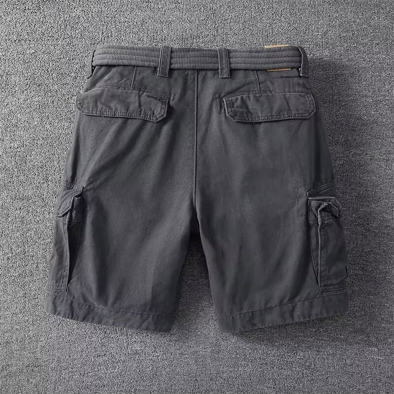 Momount Men Cargo Shorts – Cotton Belted Button Closure Knee Length