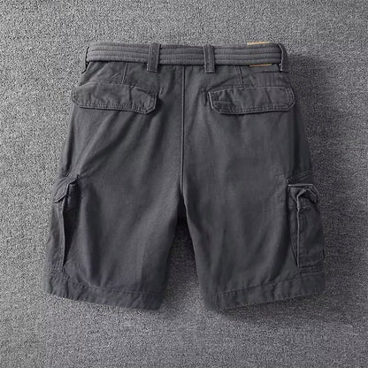 Momount Men Cargo Shorts – Cotton Belted Button Closure Knee Length