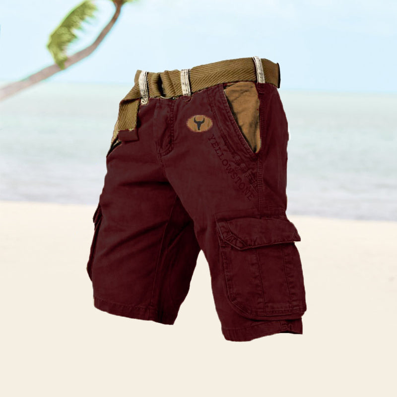 Momount Men Cargo Shorts – Washed Cotton Belted Vintage Distressed Knee Length