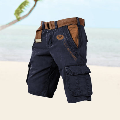 Momount Men Cargo Shorts – Washed Cotton Belted Vintage Distressed Knee Length