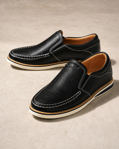 Men's Hand-Stitched Elastic Slip-On Loafers — image 2 — mens-elastic-panel-loafers-black-02-clean-pair.webp