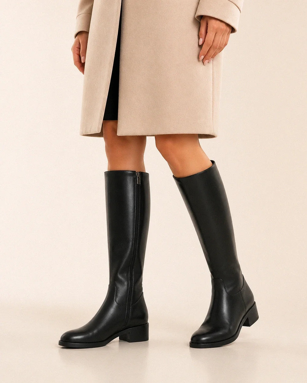 Minda women's knee-high motorcycle boots – 01 hero black webp