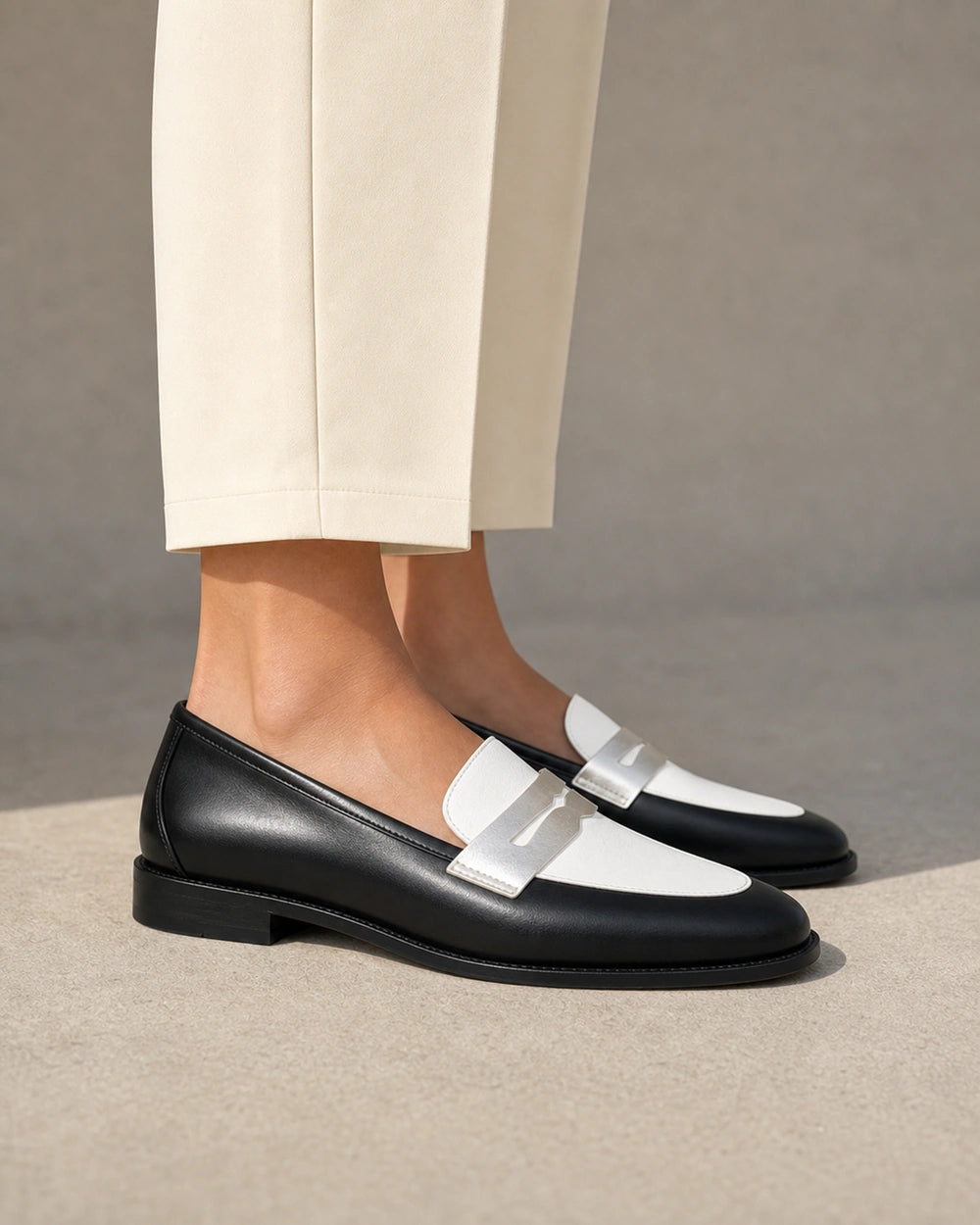 Women's Black and White Loafers with Silver Strap — product image 3