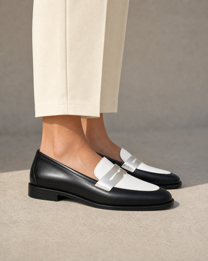 Women's Black and White Loafers with Silver Strap — product image 3