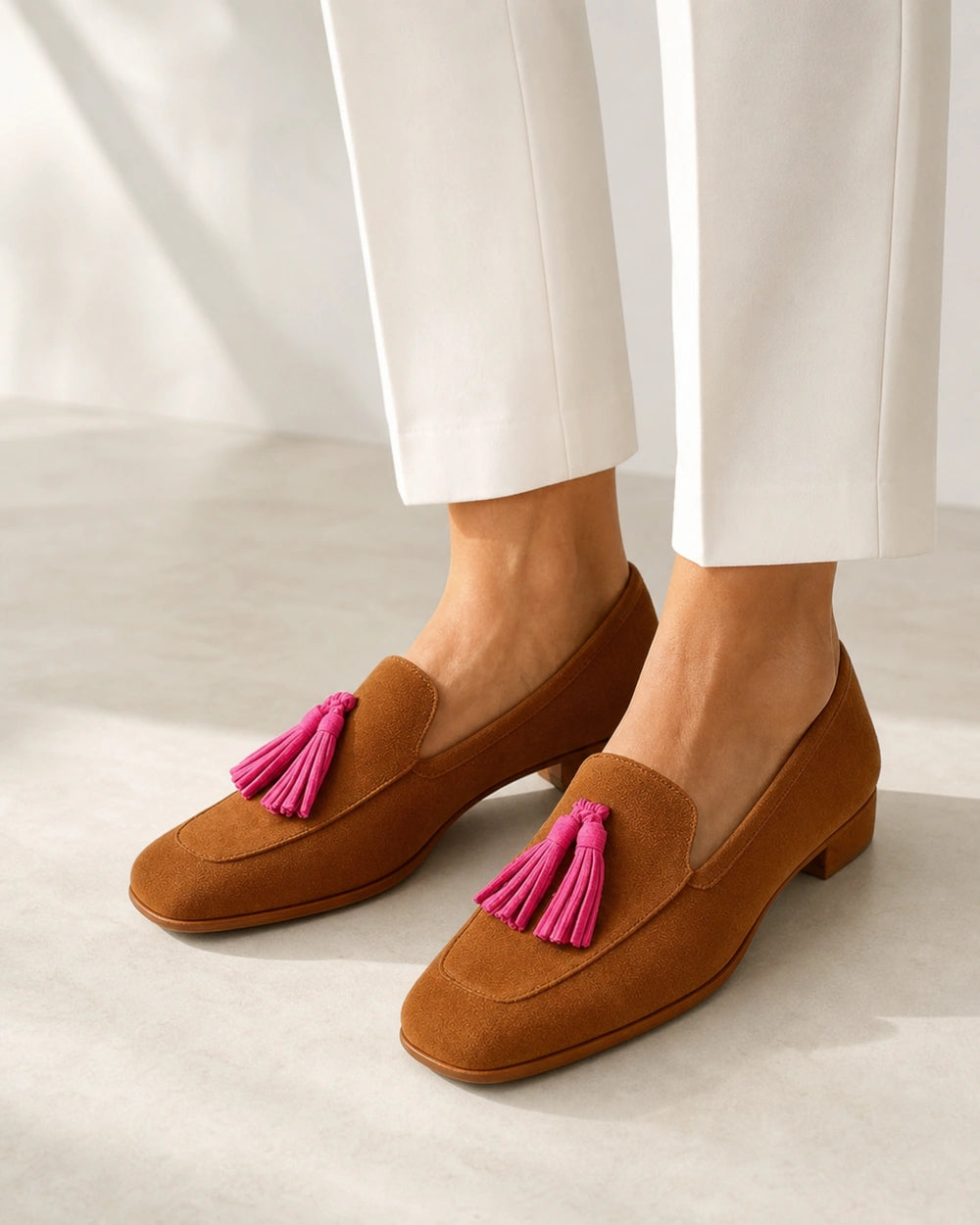 Women's Cognac Loafers with Pink Tassels — product image 7
