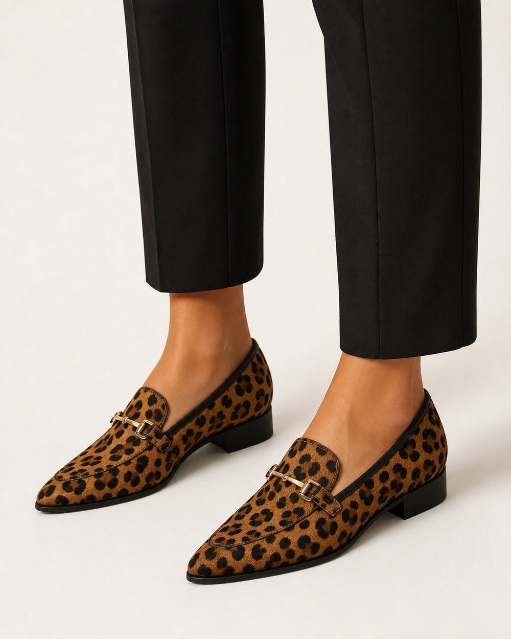 Women's Pointed Leopard Loafers with Metal Bit — product image 2