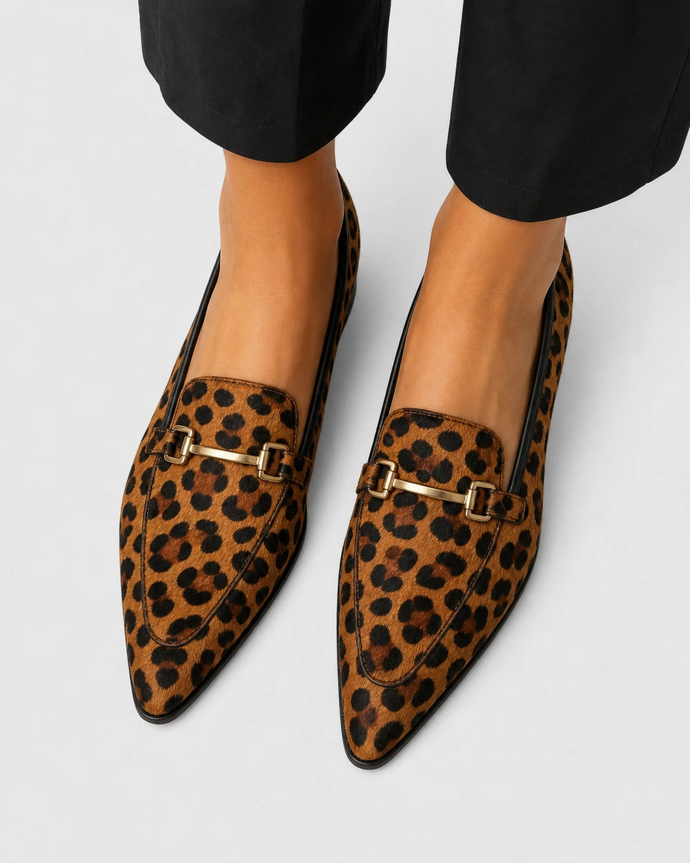 Women's Pointed Leopard Loafers with Metal Bit — product image 4